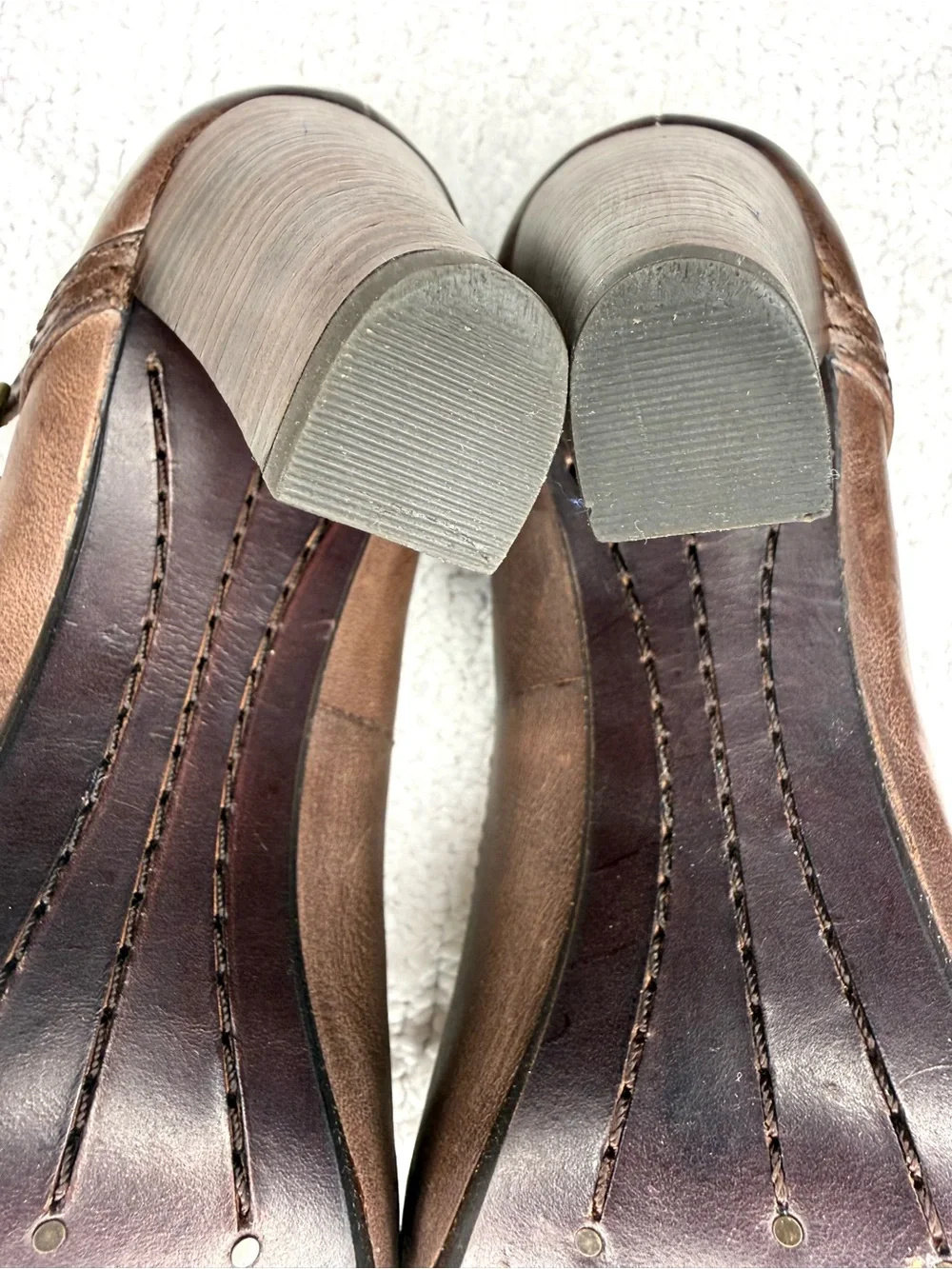 Frye Miranda Mary Jane Pumps Brown Leather Block Heels Womens 6.5 M